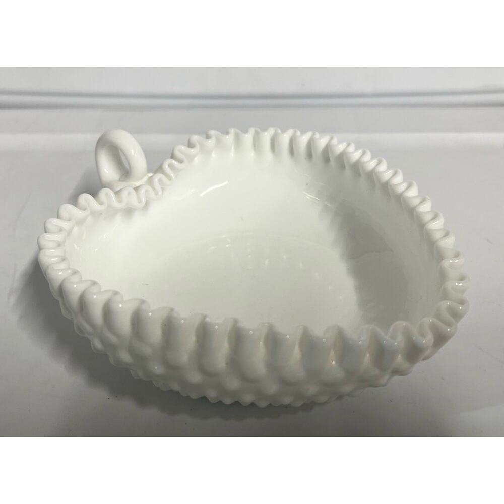 Vintage Hobnail Heart Shaped Milk Glass Candy 6”Dish